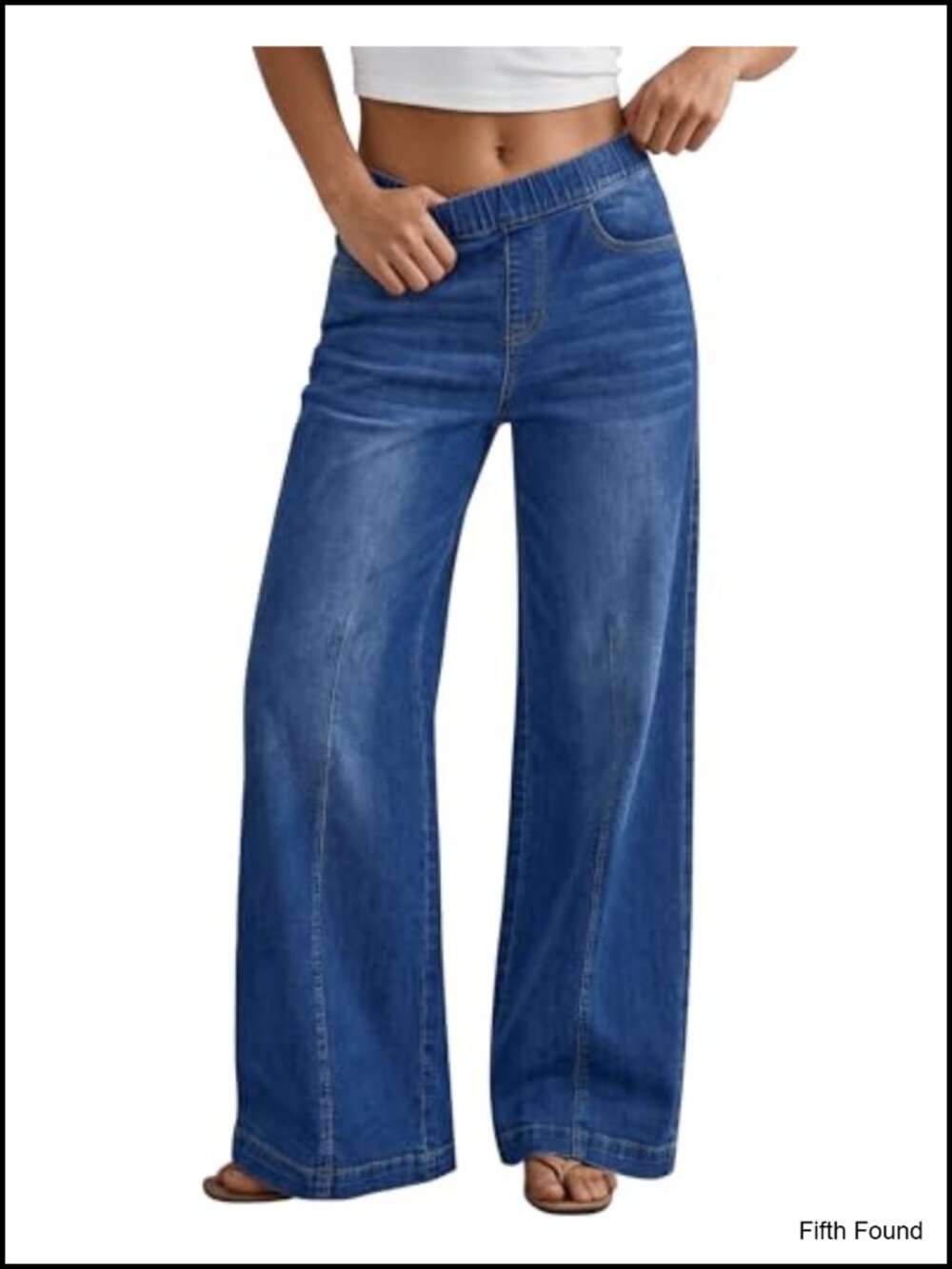 Wide Leg High Rise Pull On Elastic Waist Denim Jeans
